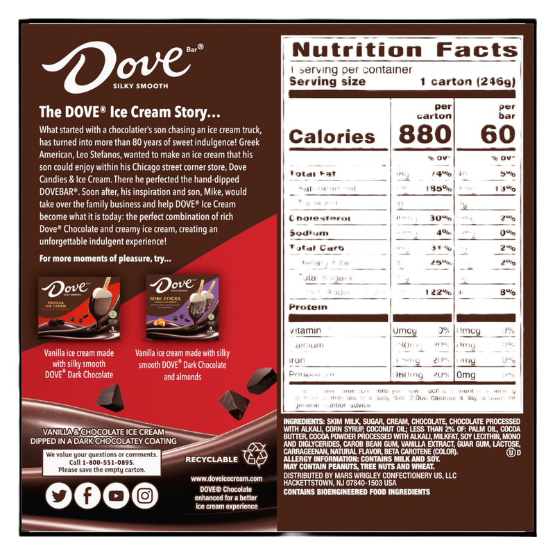 Dove Bar Minis Vanilla & Chocolate Ice Cream with Dark Chocolate 14ct