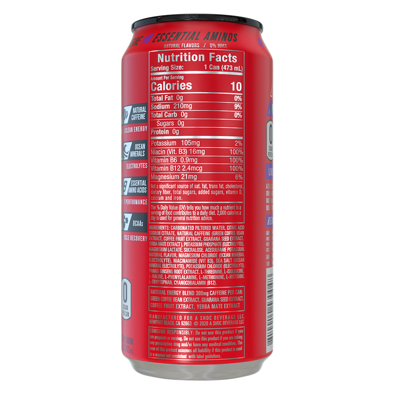 ASHOC Fruit Punch Smart Energy Drink 16oz Can Drinks fast delivery by