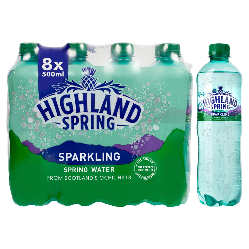 Highland Spring Sparkling Water, 8 x 500ml Drinks fast delivery by App or Online