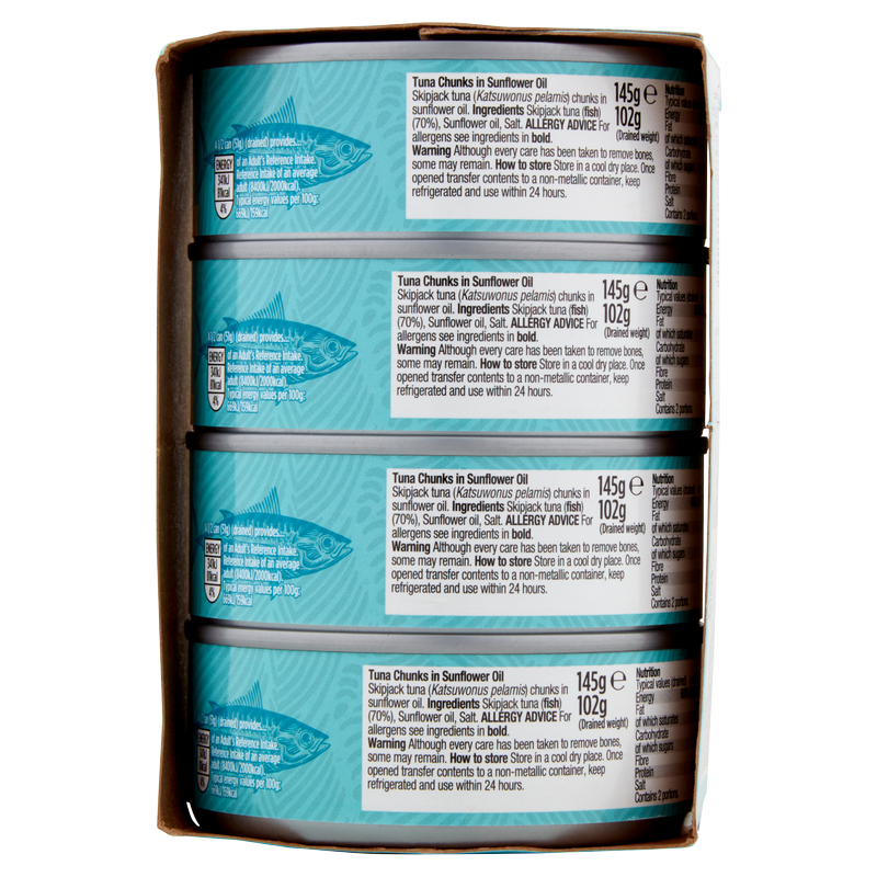 Morrisons Tuna Chunks in Sunflower Oil, 4 x 145g Food Cupboard fast