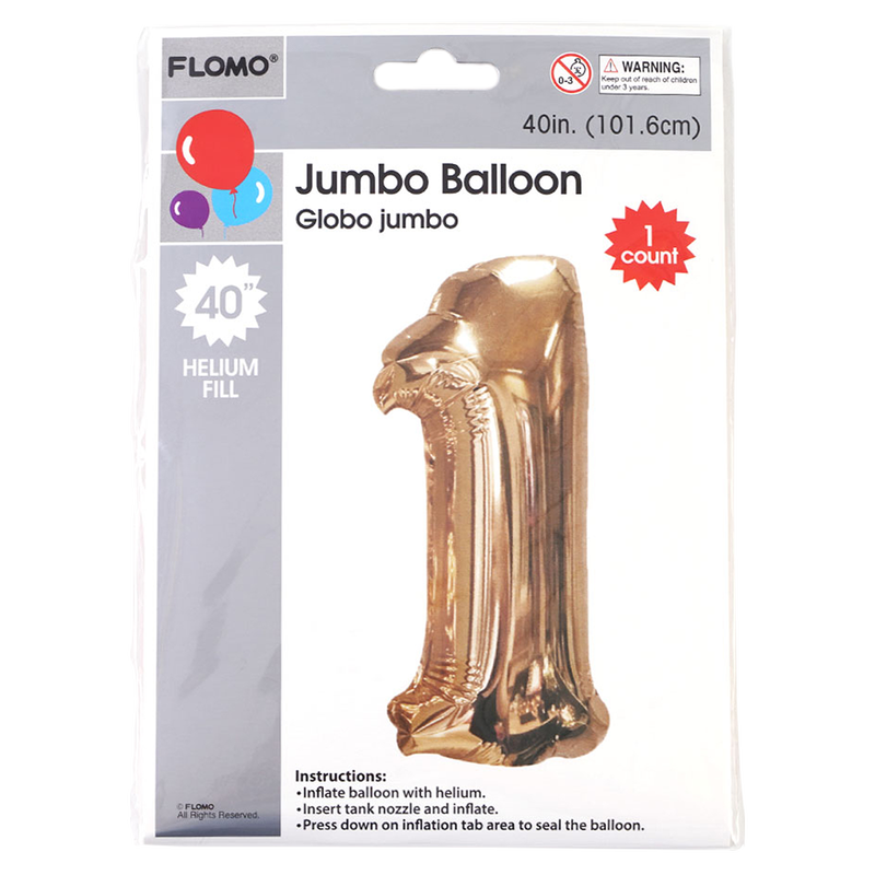 FLOMO Gold Metallic Mylar Numerical Balloon "1" 40"