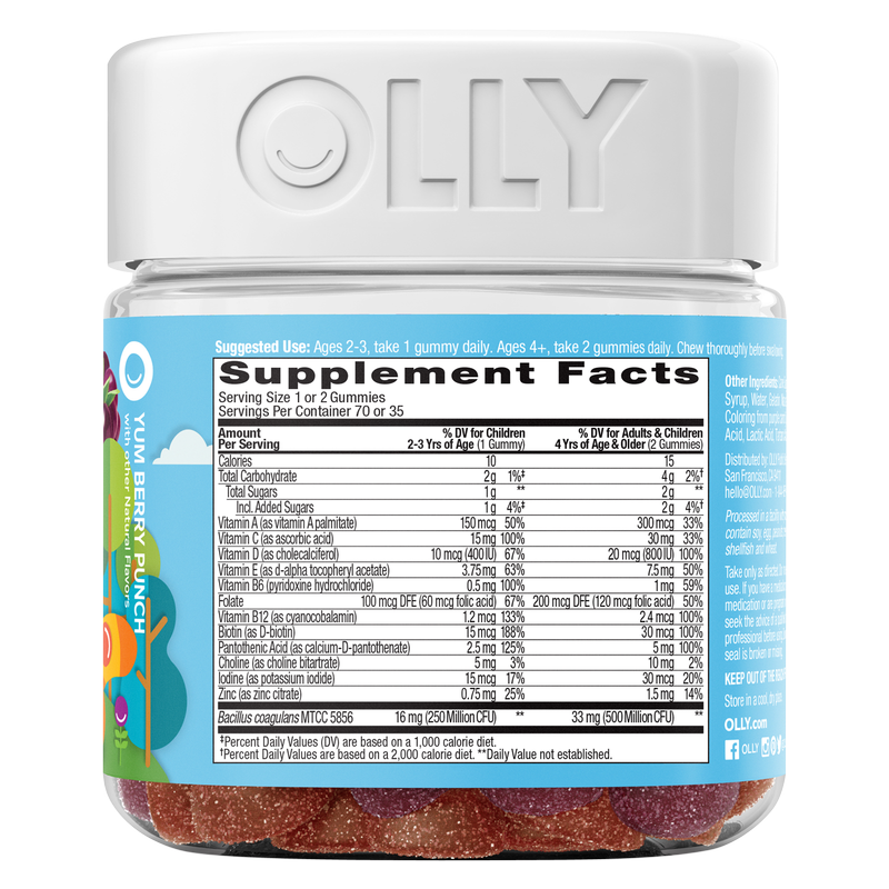 OLLY Kids' Multi + Probiotic Vitamin Gummies Yum Berry Punch 70ct
