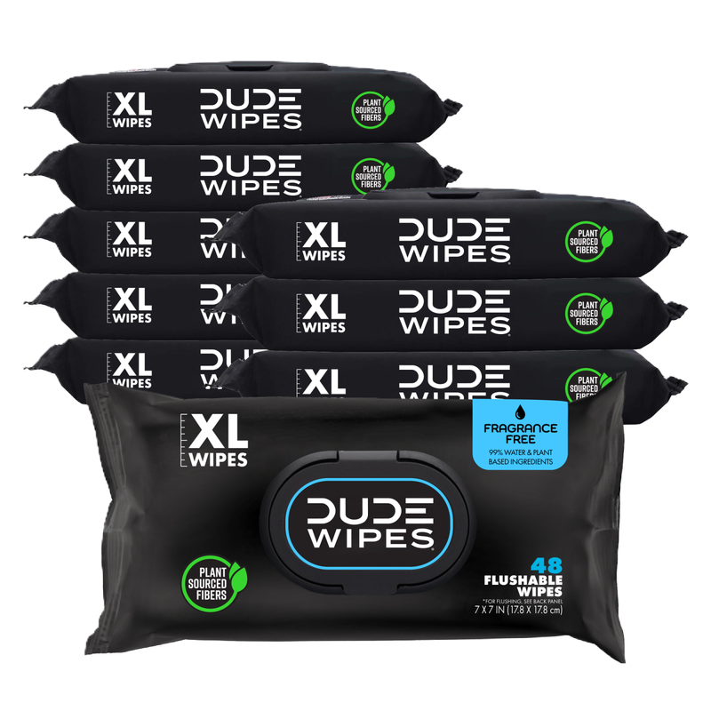 DUDE Wipes XL Flushable Wipes Dispenser Fragrance-Free with Vitamin E & Aloe 48ct 9 pack