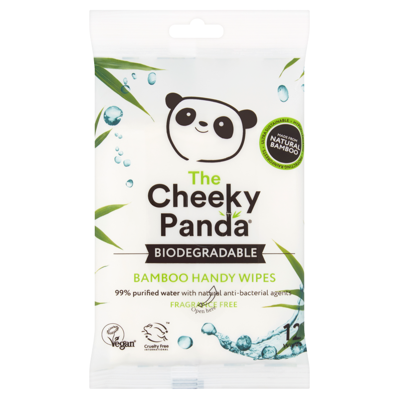 Cheeky Panda Biodegradable Bamboo Handy Wipes, 12pcs