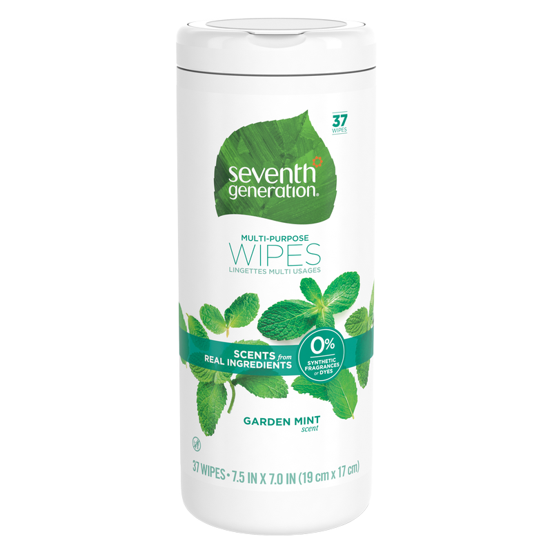 Seventh Generation Garden Mint Multi Surface Wipes All Purpose Cleaning with 100% Essential Oils and Botanical Ingredients 37ct