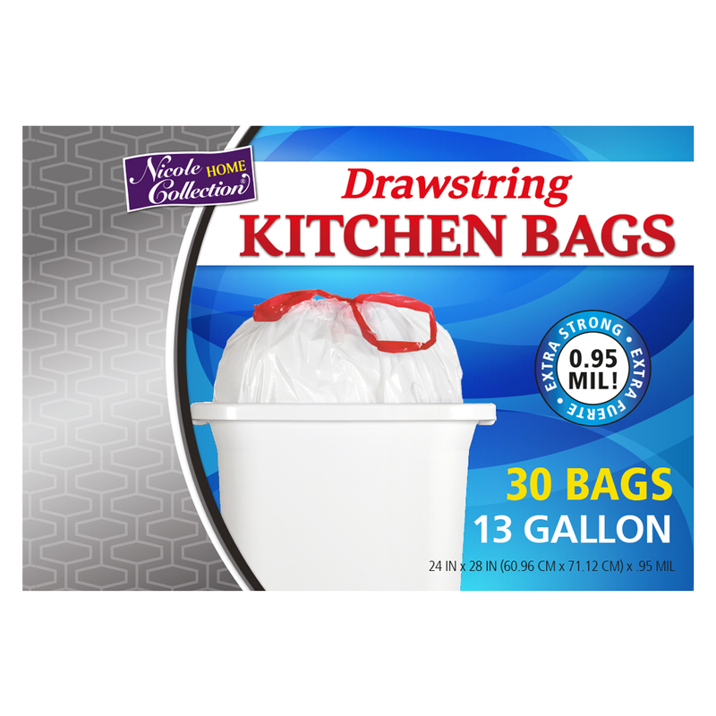 Nicole Home Collection Drawstring White Trash Bags, 13 gal