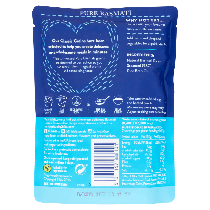 Tilda Microwave Basmati Rice, 250g Food Cupboard fast delivery by App