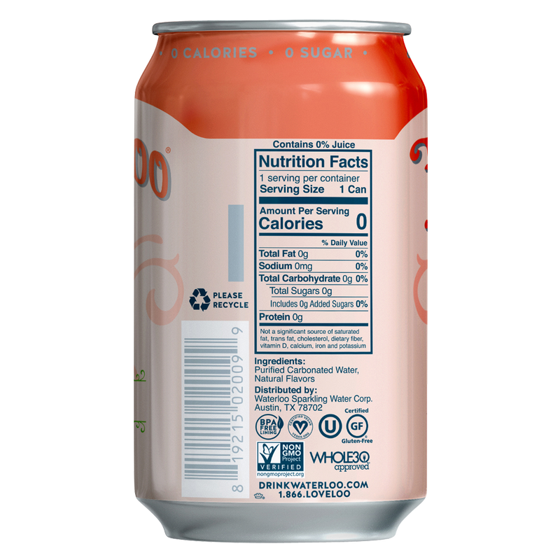 Waterloo Peach Sparkling Water 12oz can