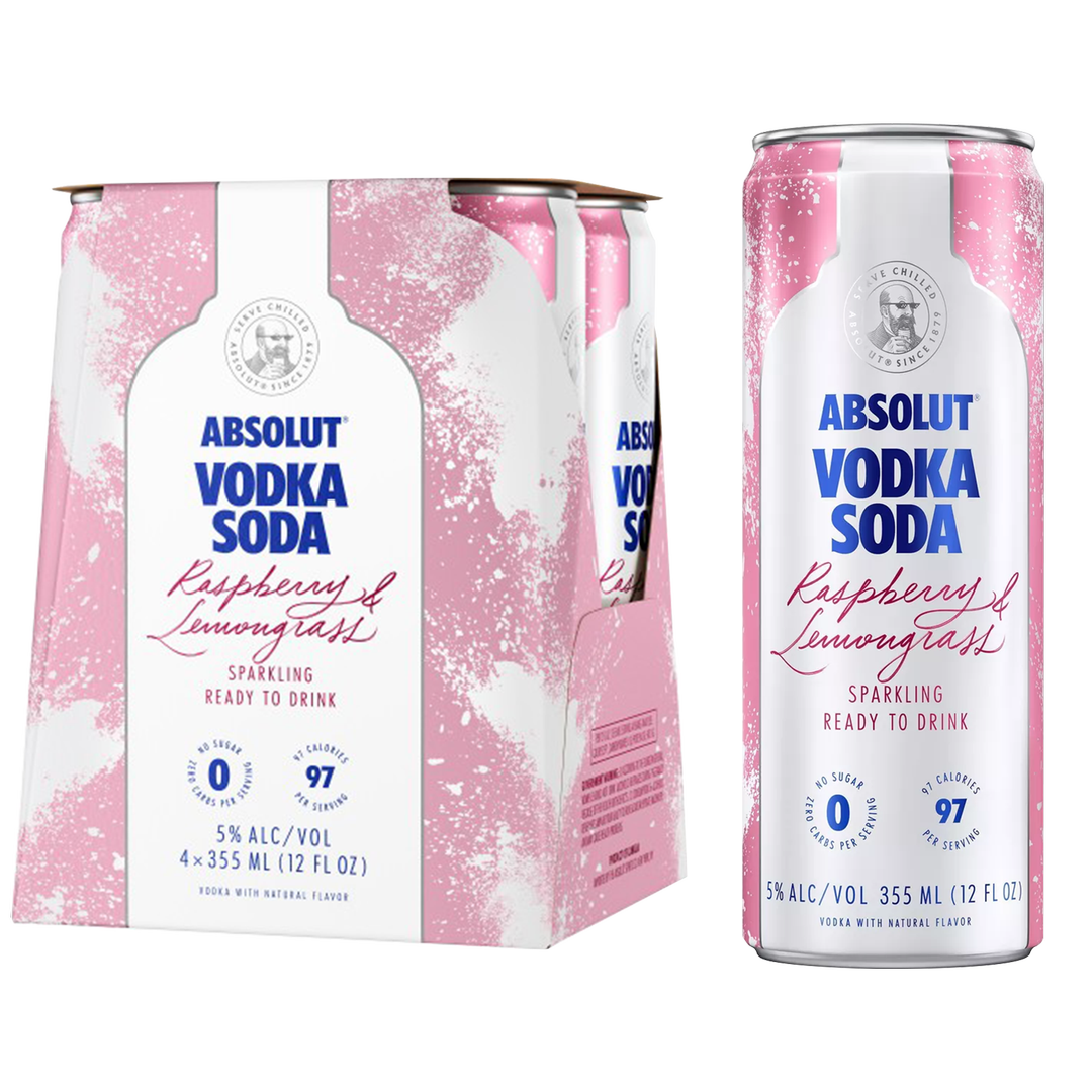 Absolut Raspberry Lemongrass Vodka Soda 4 Pack Can 5.0% Abv
