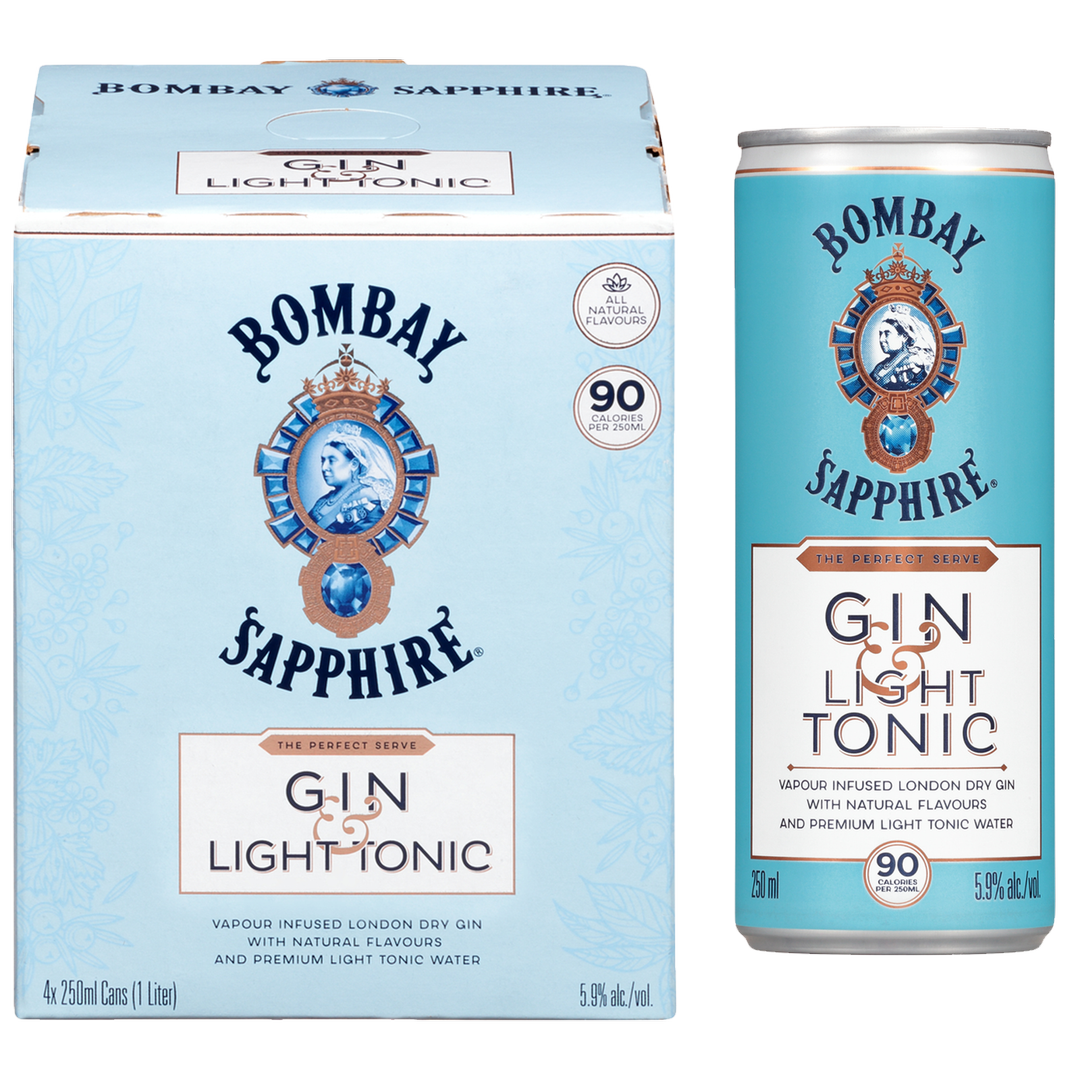 Bombay Sapphire Gin & Light Tonic 4 Pack 250Ml Cans 5.9% Abv