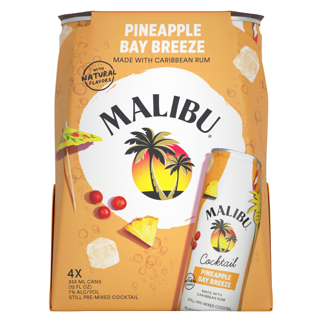 Malibu Cocktails Pineapple Breeze 4 Pack 12Oz Cans