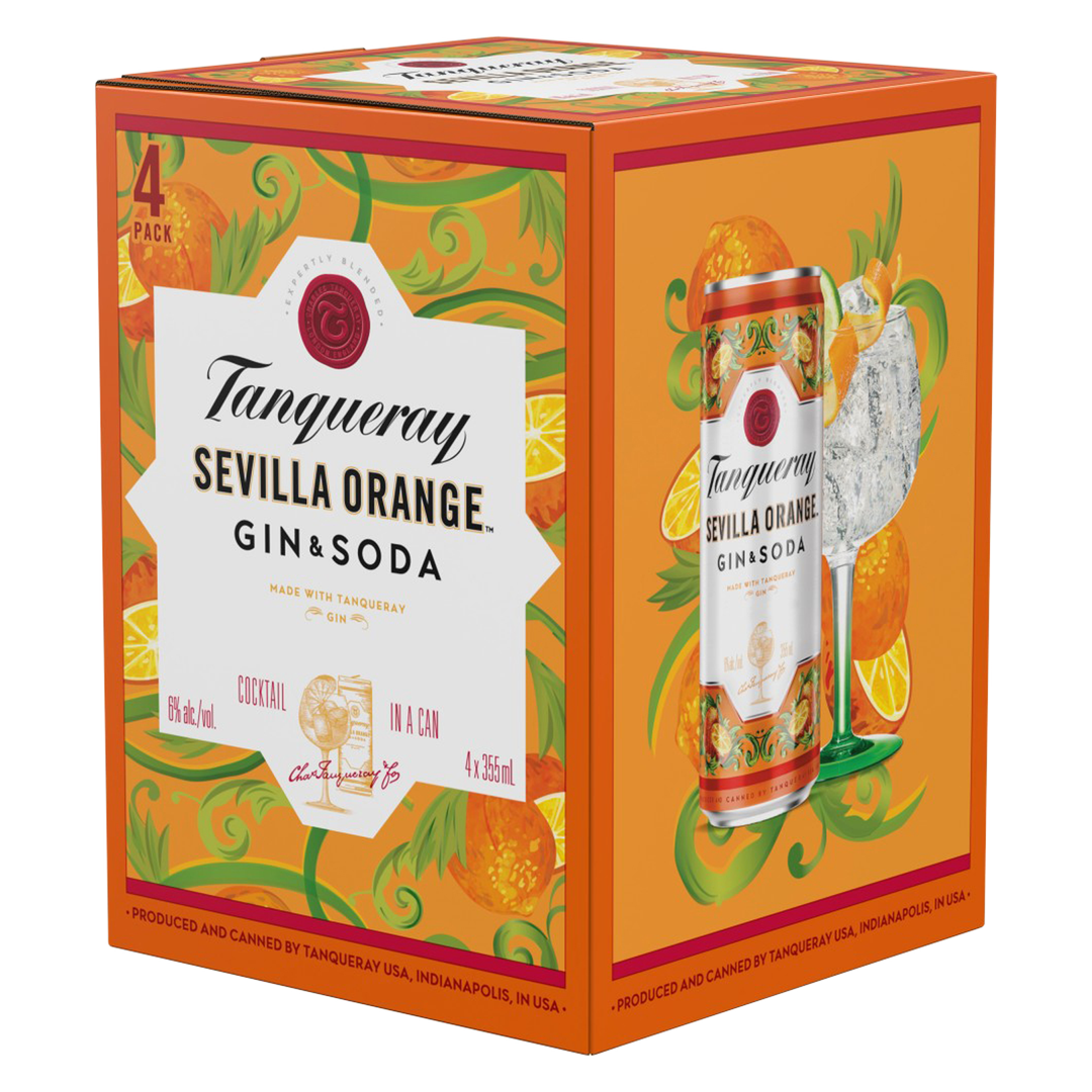 Tanqueray Sevilla Orange Gin & Soda Cocktail 4 Pack 12Oz Cans 6% Abv