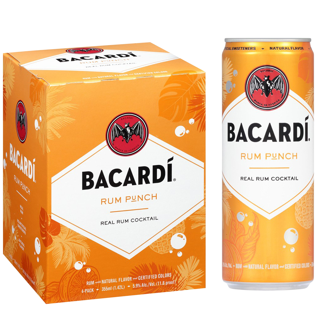 Bacardi Rum Punch Real Rum Cocktails 4 Pack 12Oz Can 11.8 Proof