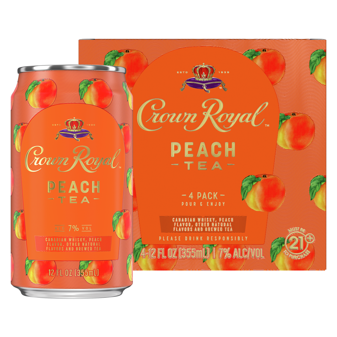 Crown Royal Peach Tea Canadian Whisky Cocktail 4 Pack 12Oz Can 7% Abv