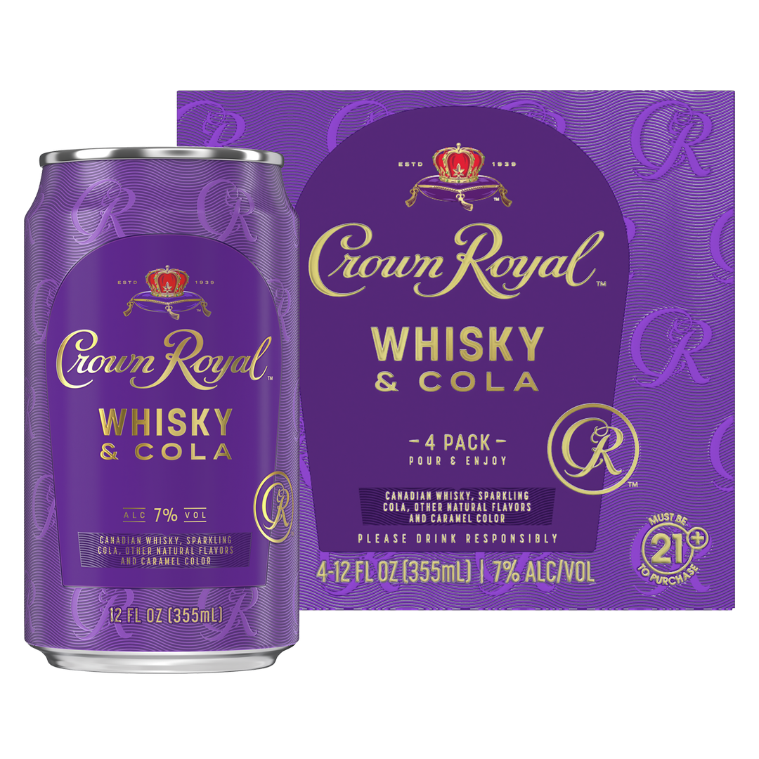 Crown Royal Whisky And Cola Canadian Whisky Cocktail, 4 Pack 12Oz Can 7% Abv