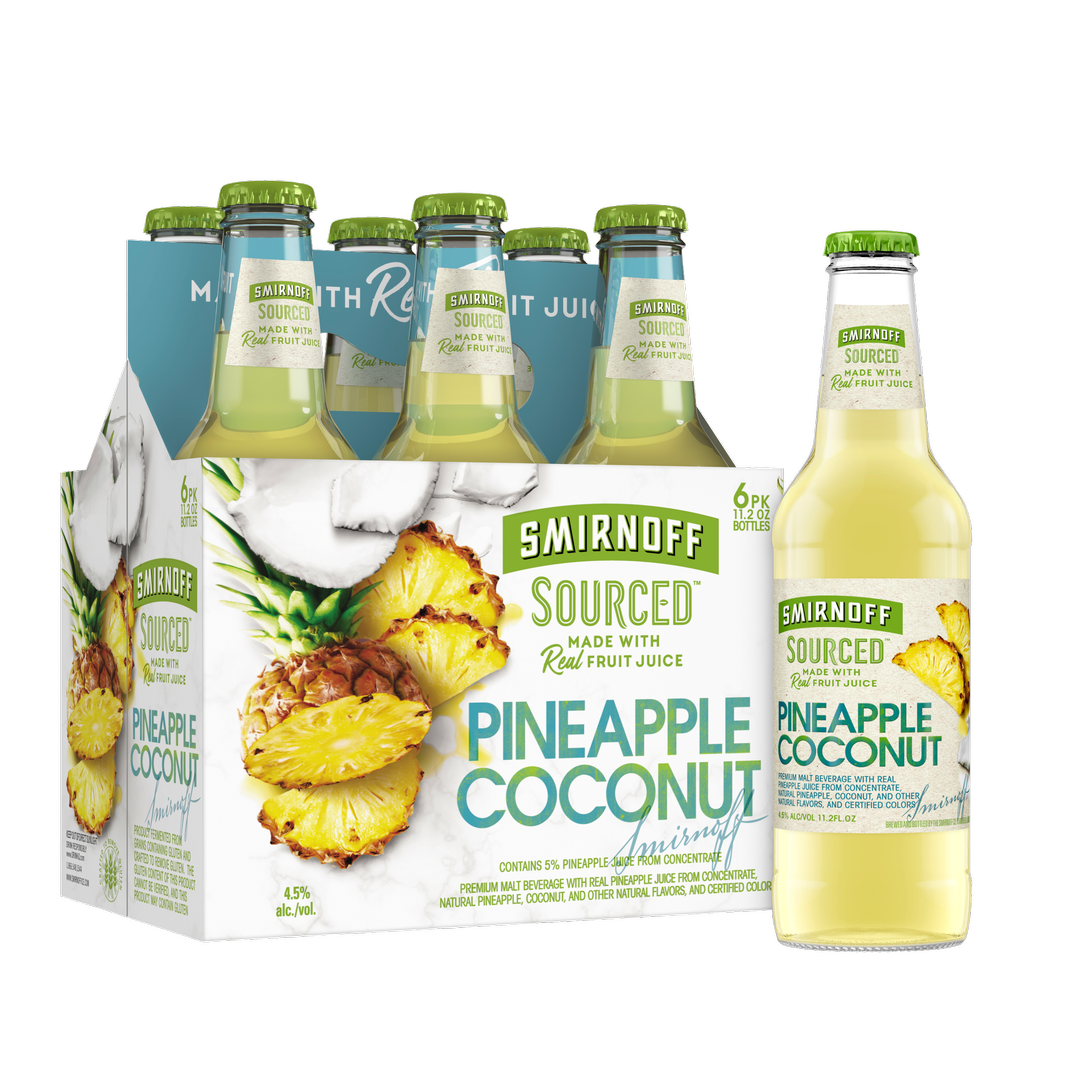 Smirnoff Sourced Pineapple Coconut 6 Pack 11.2Oz Bottle