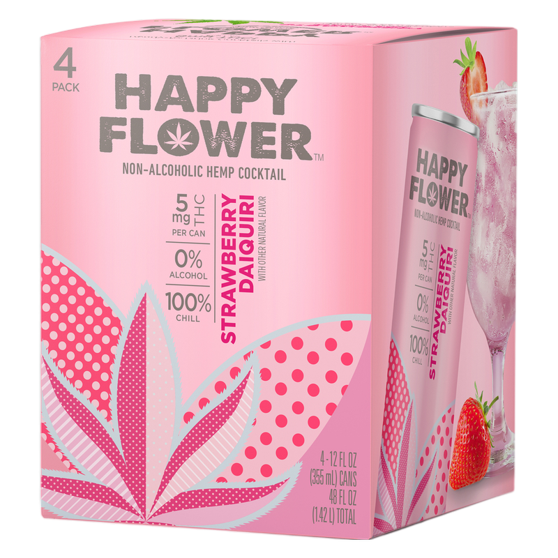 Happy Flower Strawberry Daiquiri 5mg THC, paquete de 4 latas de 12 oz