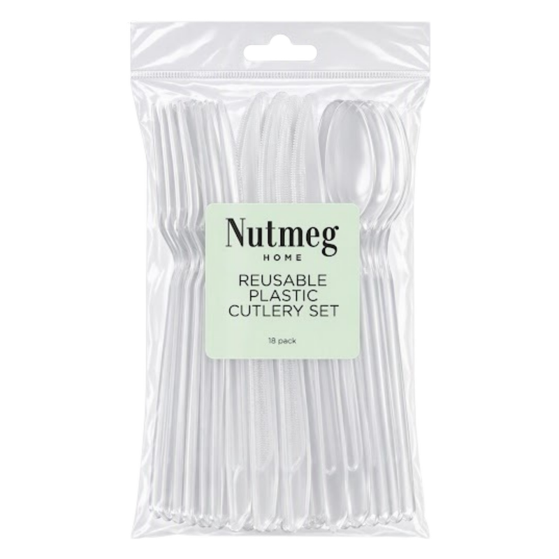 Nutmeg Reusable Plastic Cutlery Set, 18pcs