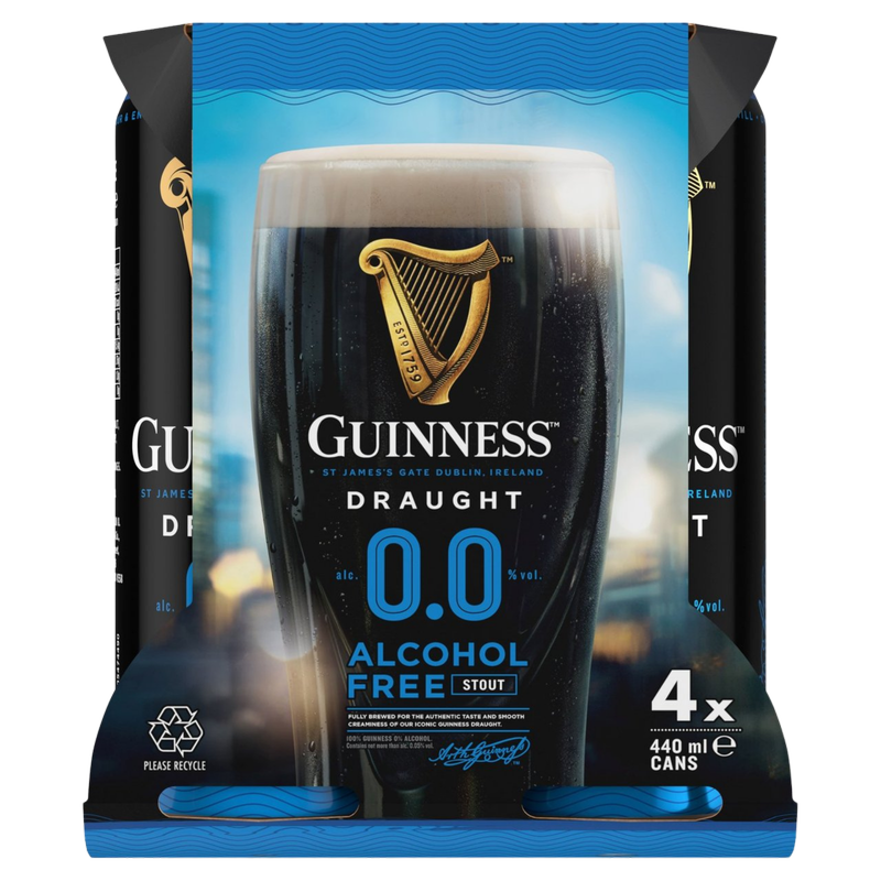 Guinness 0.0% Alcohol Free Draught Stout, 4 x 440ml
