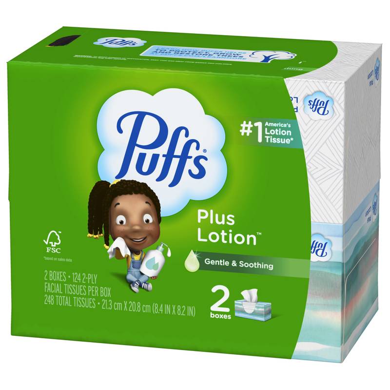 Puffs Plus Lotion Facial Tissue, 2x124 Count, Family