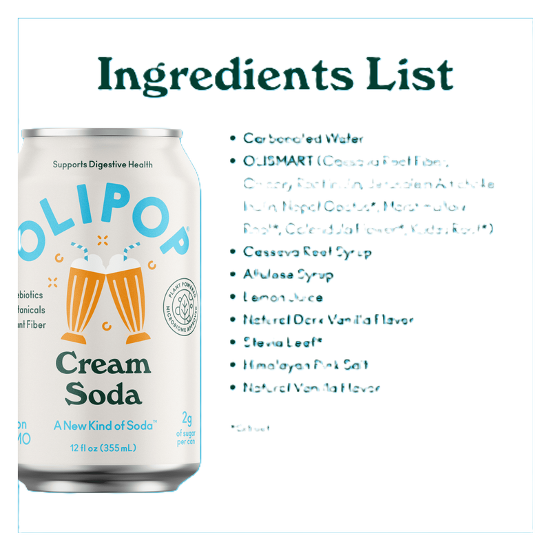 OLIPOP Prebiotic Soda, Cream Soda, 12 Oz Can