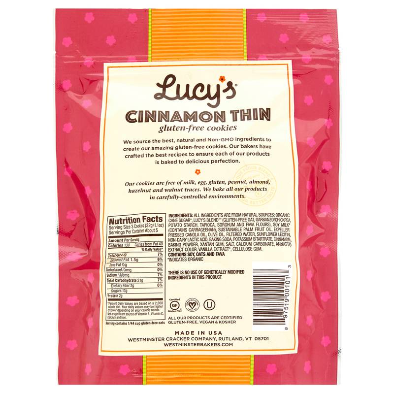 Lucy's Gluten Free Cinnamon Thin Cookies 5.5oz