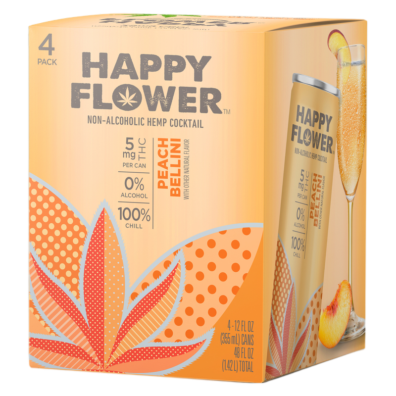Happy Flower 5mg THC Peach Bellini 4pk 12oz Can