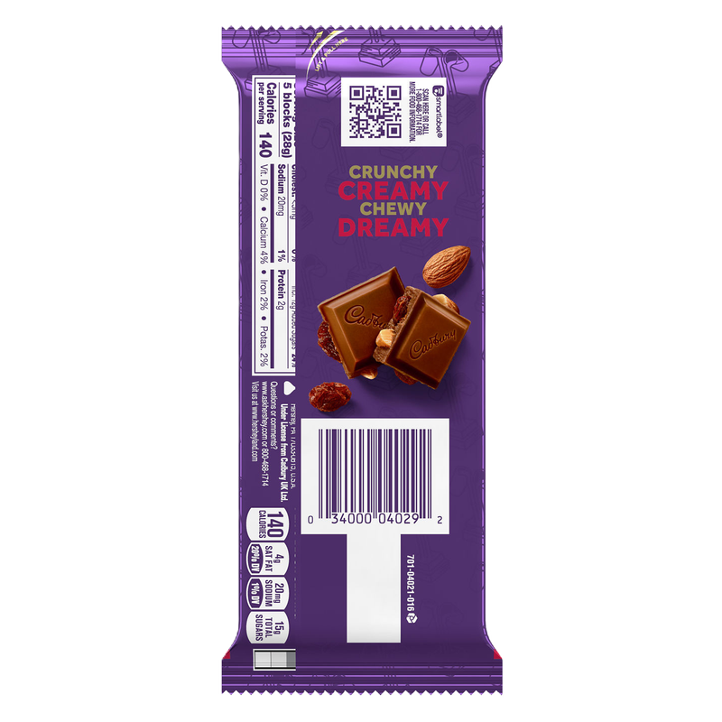 Cadbury Fruit & Nut Milk Chocolate Bar 3.5oz