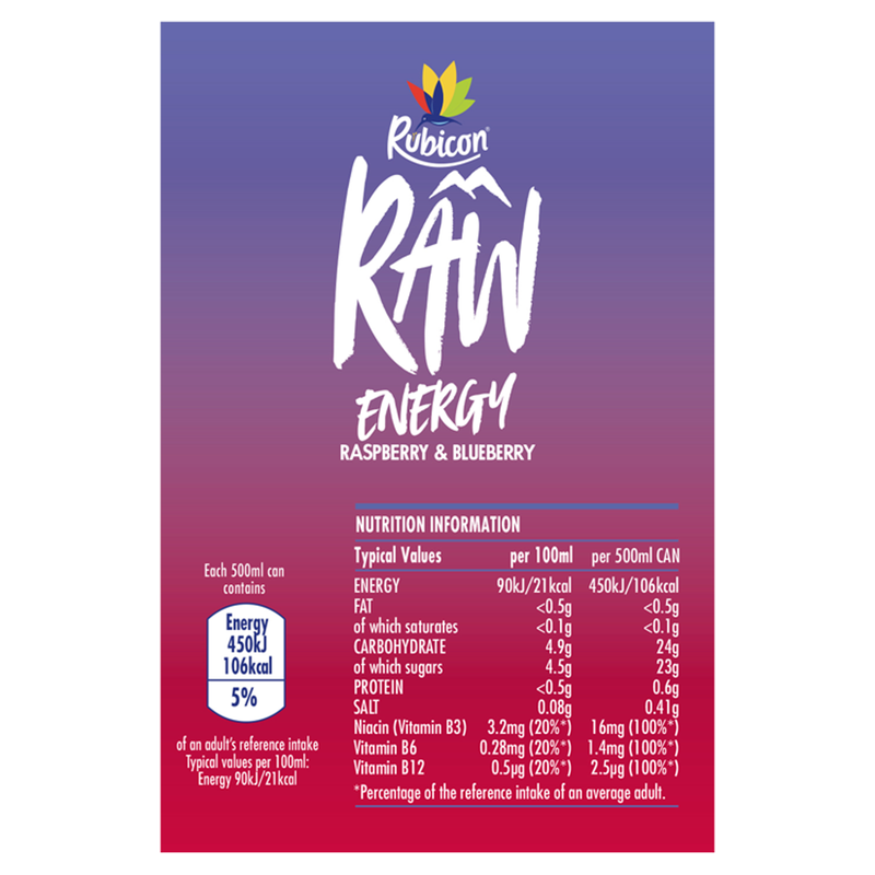 Rubicon Raw Energy Raspberry Blueberry, 500ml