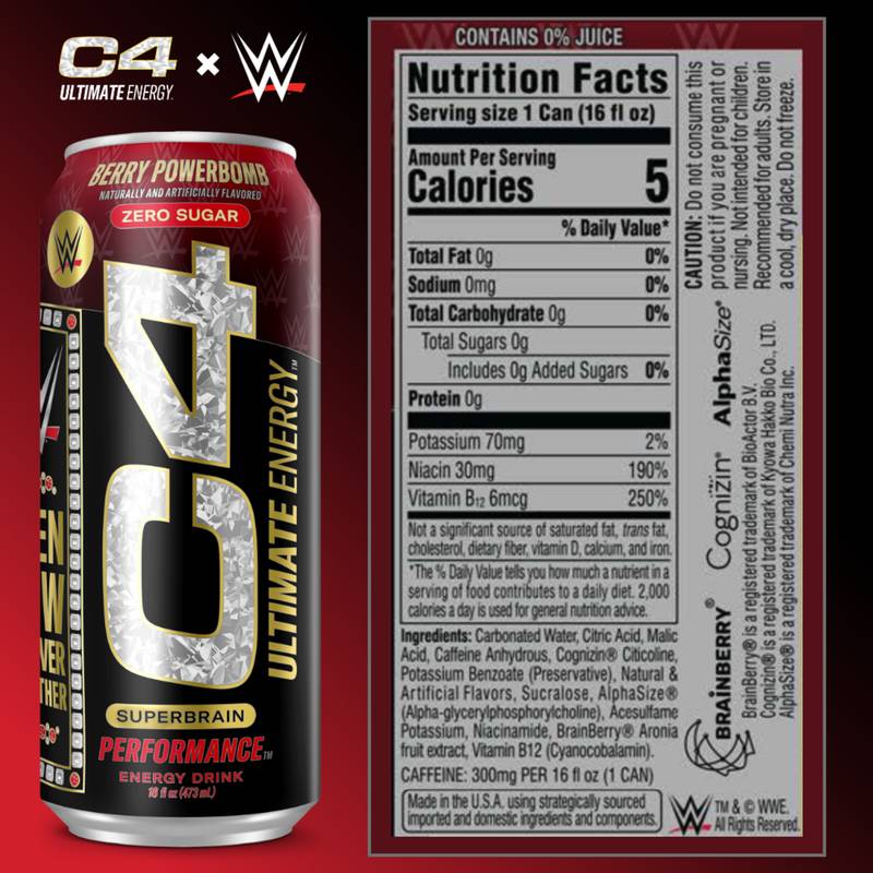 C4 Ultimate WWE Berry Powerbomb 16oz Can