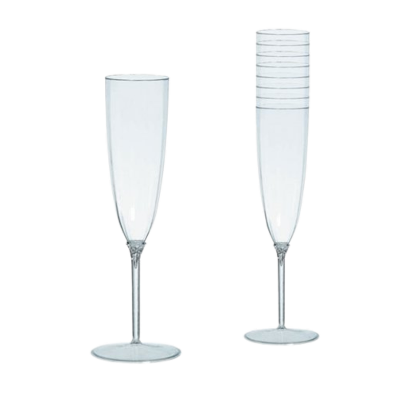 Clear Plastic Champagne Flutes, 8 x 142ml