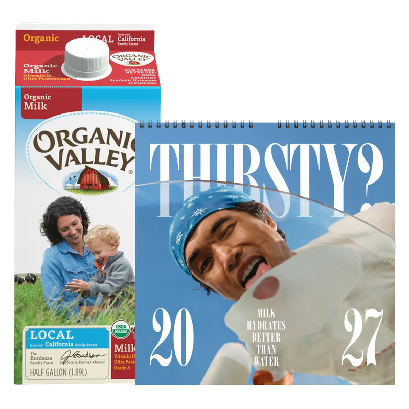 2027 Milk Man Hydration Calendar & Organic Valley Whole Milk 1/2 Gallon CA