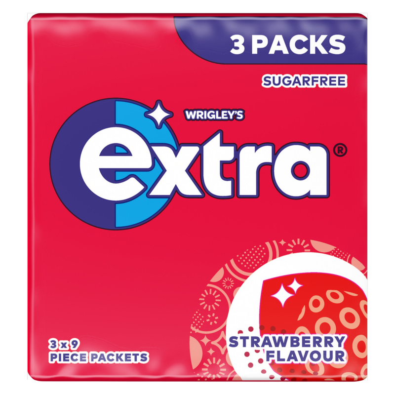 Wrigley's Extra Strawberry Chewing Gum, 3 x 9pcs