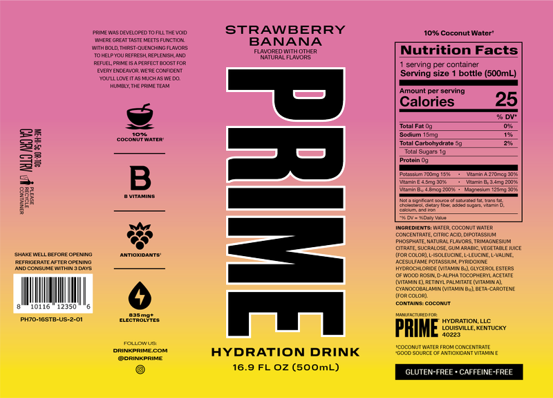 Prime Hydration Strawberry Banana 16.9oz