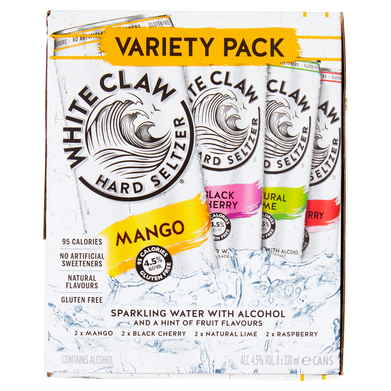 White Claw Variety Pack Hard Seltzer, 8 x 330ml
