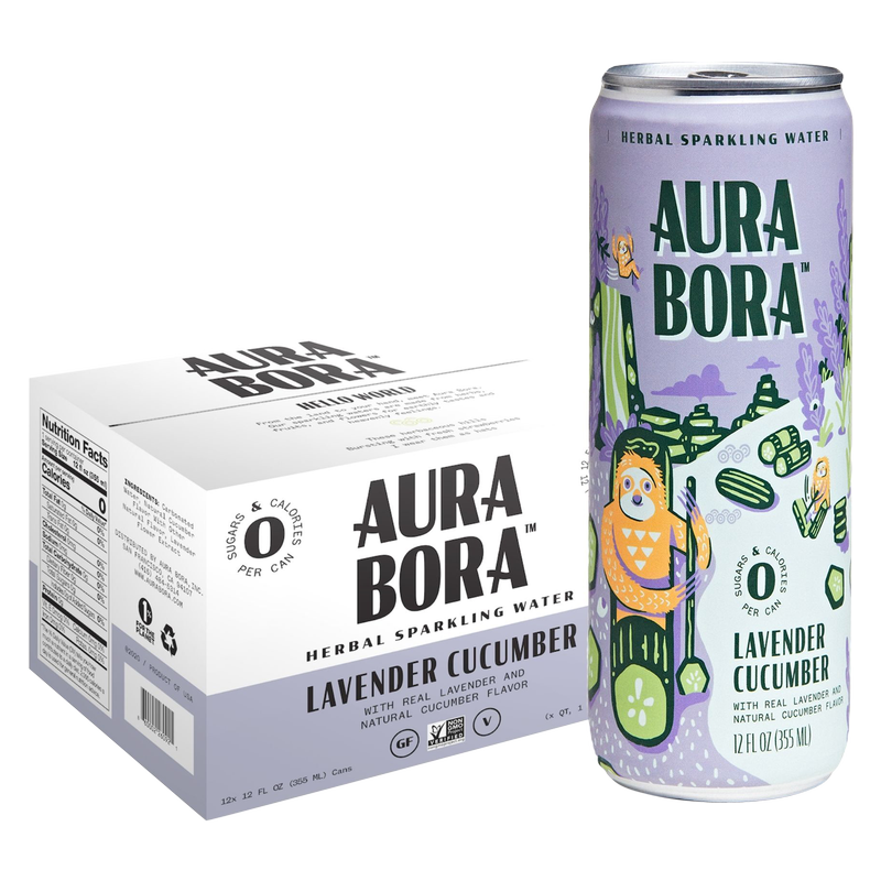 Aura Bora Lavender Cucumber Herbal Sparkling Water 12pk 12oz Can