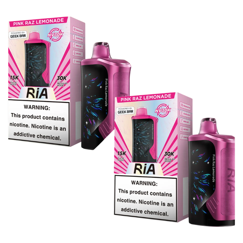2 Ria NV30K Pink Raz Lemonade 5% 15ml Disposable Vape