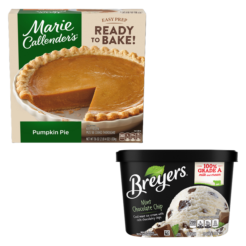 Marie Callender Frozen Pumpkin Pie & Breyer's Mint Chocolate Chip Ice Cream bundle