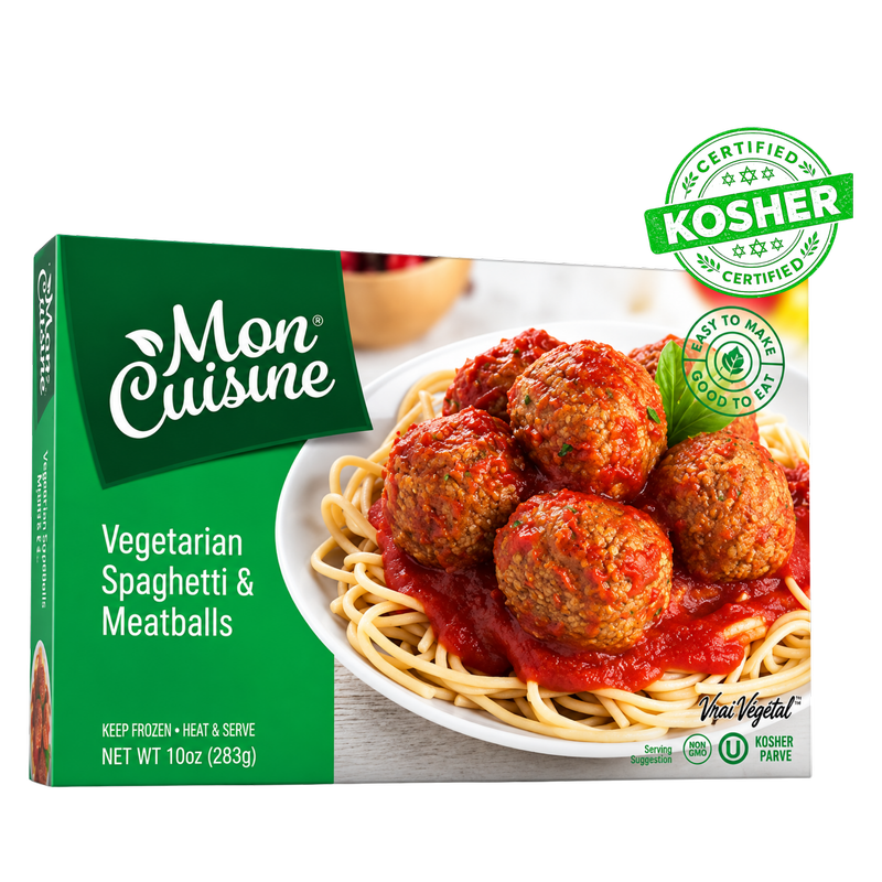 Mon Cuisine Espaguetis vegetarianos con albóndigas, comida lista para comer, 10 oz, kosher