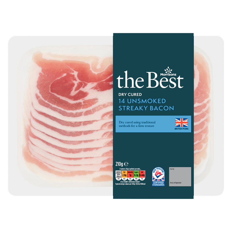 Morrisons The Best Dry Cured 14 Unsmoked Streaky Bacon, 210g