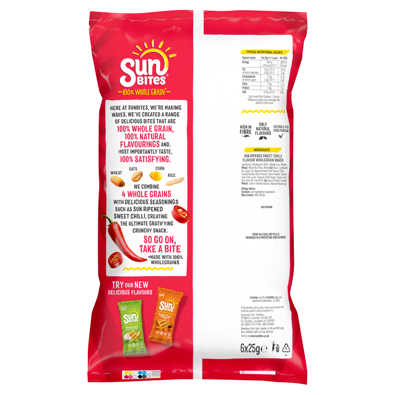 Sunbites Sweet Chilli Multigrain Snacks, 6 x 25g