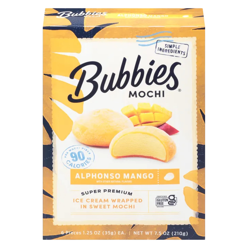 Bubbies Hawaii Mango Mochi Ice Cream Individually Wrapped, 6ct