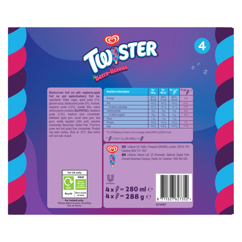 Twister Berry-Licious Ice Lollies, 4 x 70ml