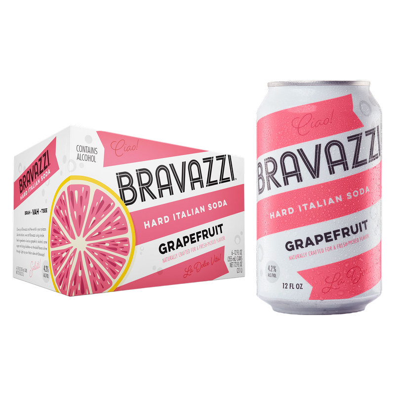 Bravazzi Grapefruit Hard Italian Soda 6pk 12oz Can 4.2% ABV