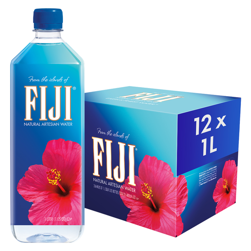 FIJI Natural Artesian Bottled Water 1 Liter / 33.8 Fl Ounce (Pack of 12 Singles)