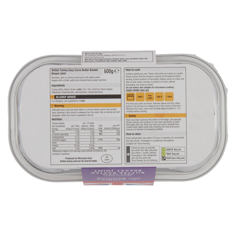 Morrisons British Turkey Easy Carve Butter Basted Breast Joint, 600g
