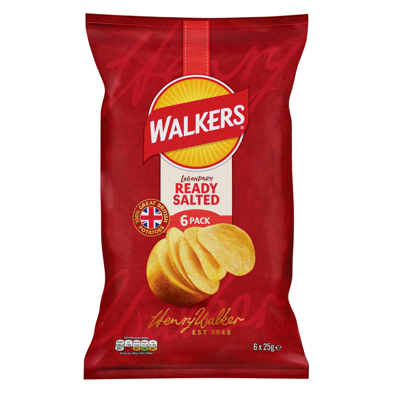 Walkers Ready Salted, 6 x 25g