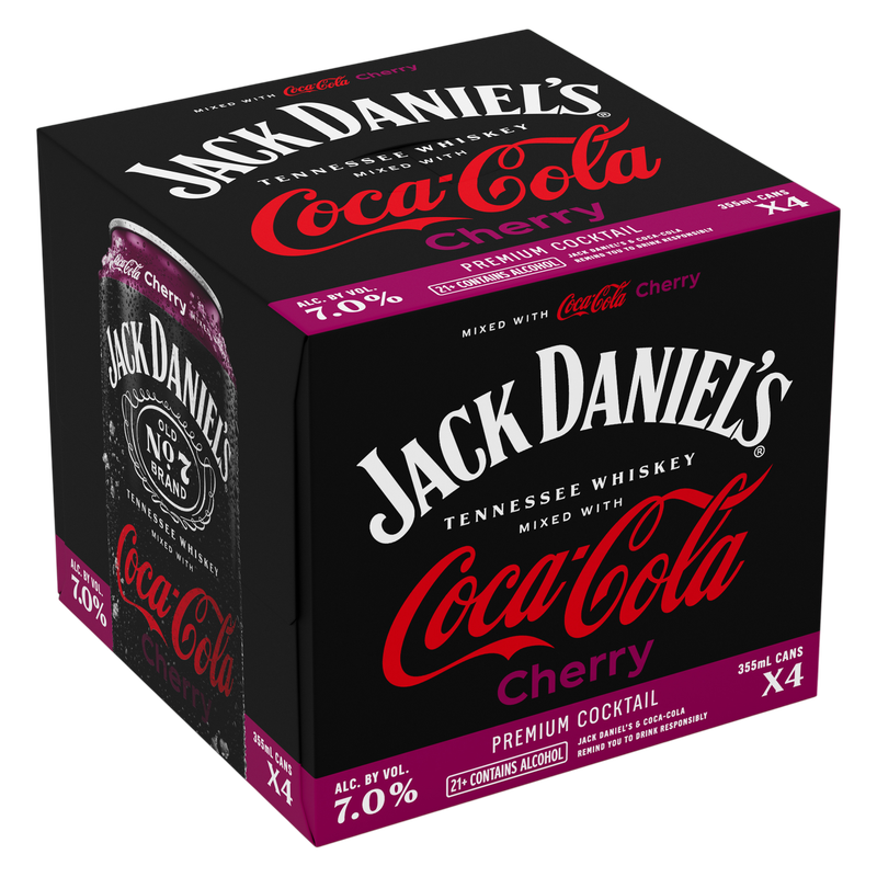Jack Daniel's & Coca-Cola Cherry 4pk 12oz Cans 7% ABV - Delivered