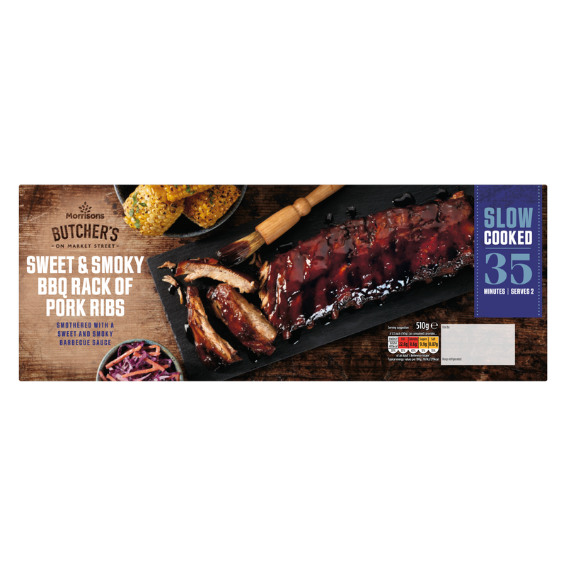 Morrisons Market Street Sweet & Smoky BBQ Rack of Pork Ribs, 510g