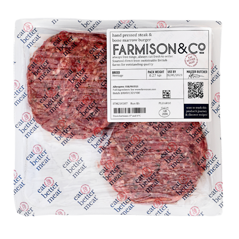 Farmison & Co Hand Pressed Steak & Bone Marrow Burger, 2 x 125g